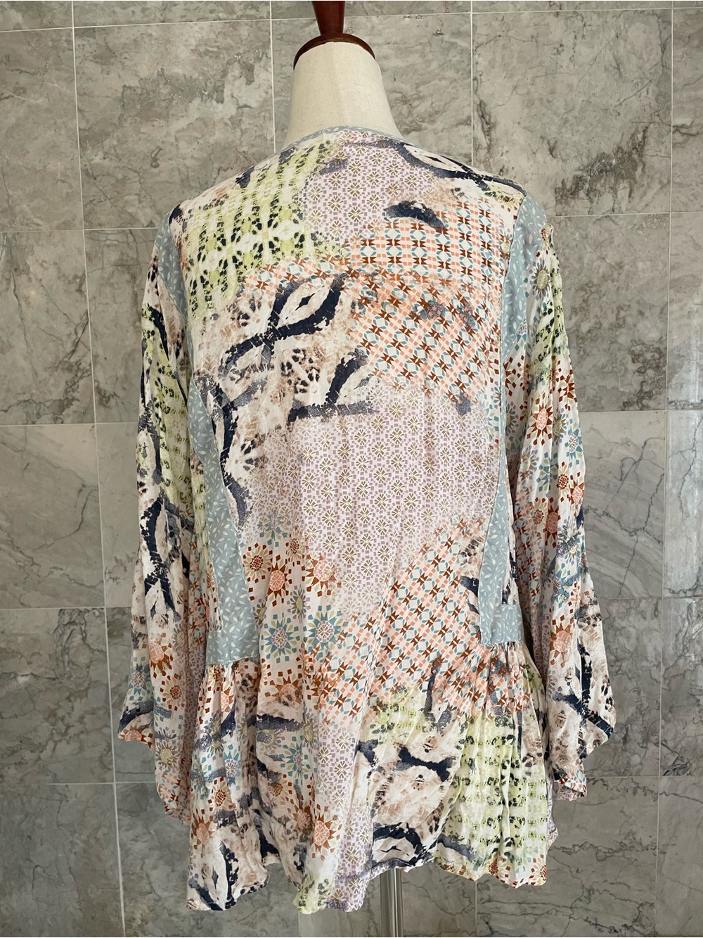 Dylan Abstract Print Keyhole Ruffled Top - Picture 6 of 8